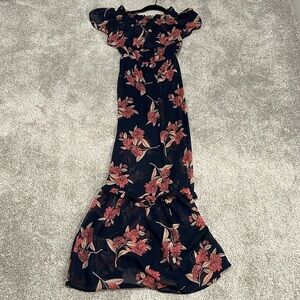 Express Maxi Dress, dark blue with pink flowers